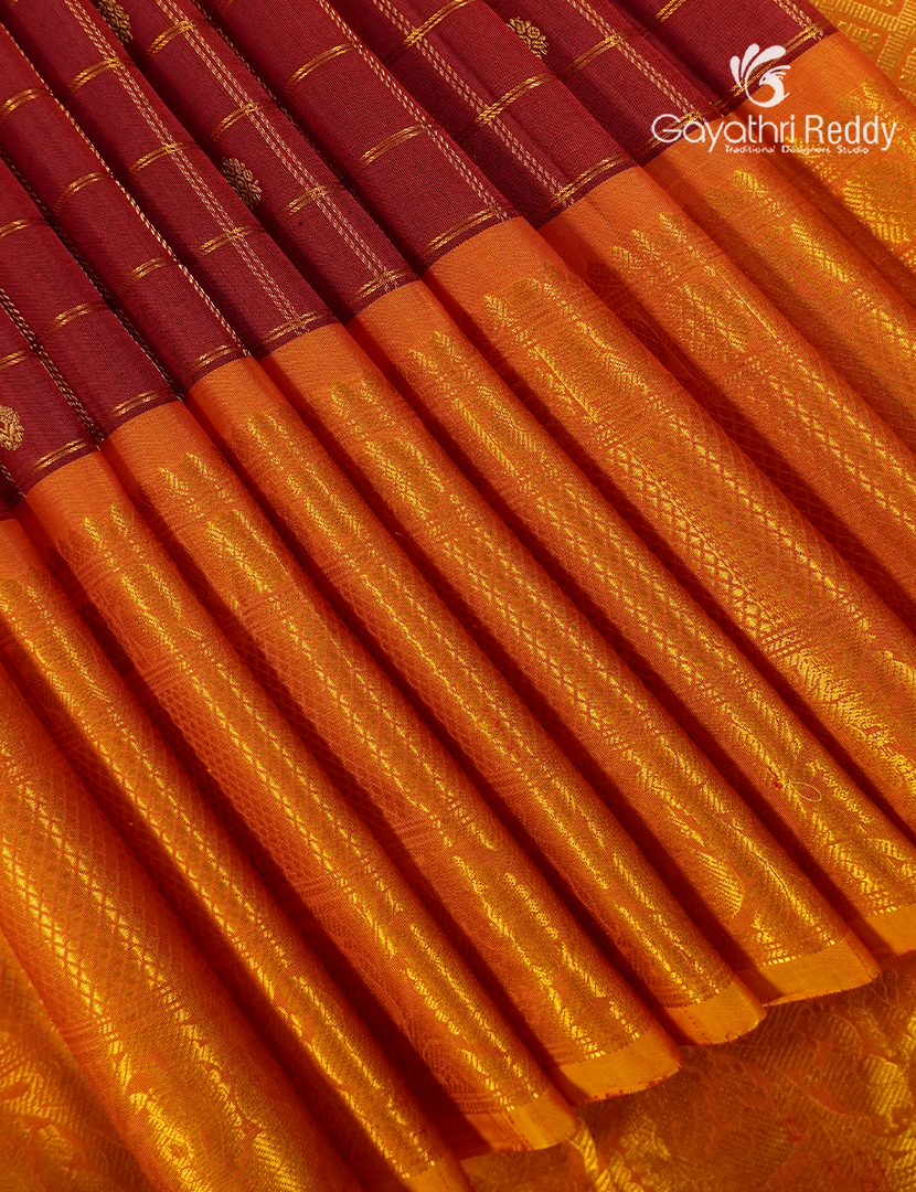 Pure Gadwal Silk Saree in Maroon Red and Orange