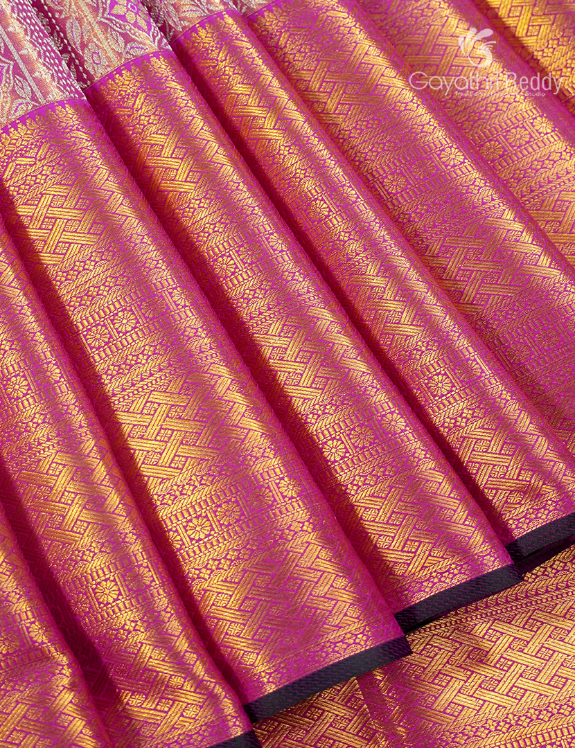 Pure Kanchipuram Silk Bridal Saree in Hot Pink and Pink