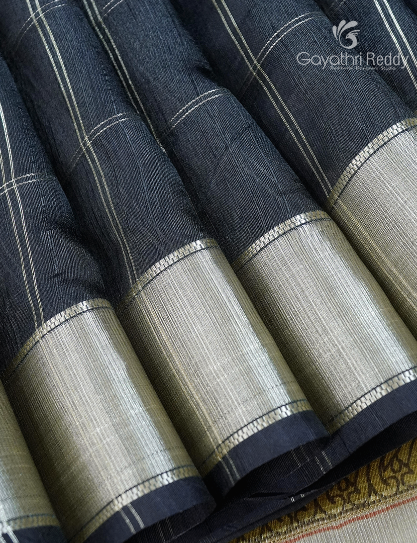 Semi Tussar Saree in Slate Black