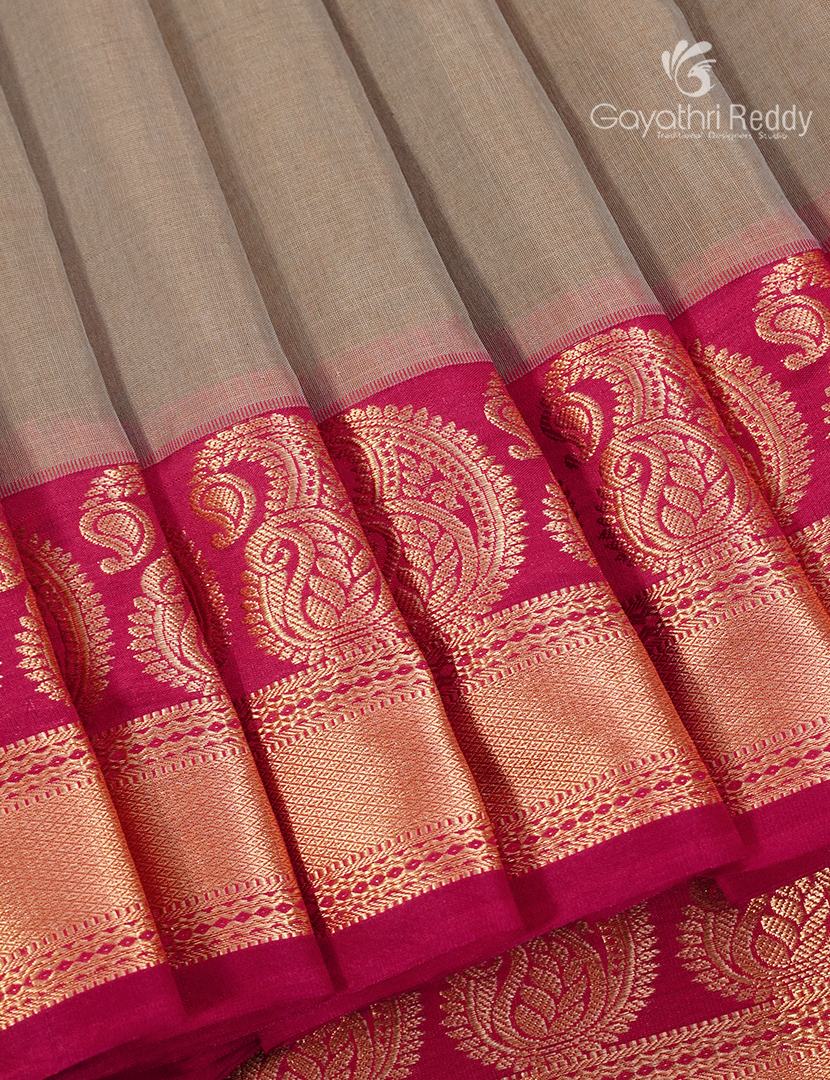 Pure Kanchi Sico Saree in Steel Grey and Rani Pink