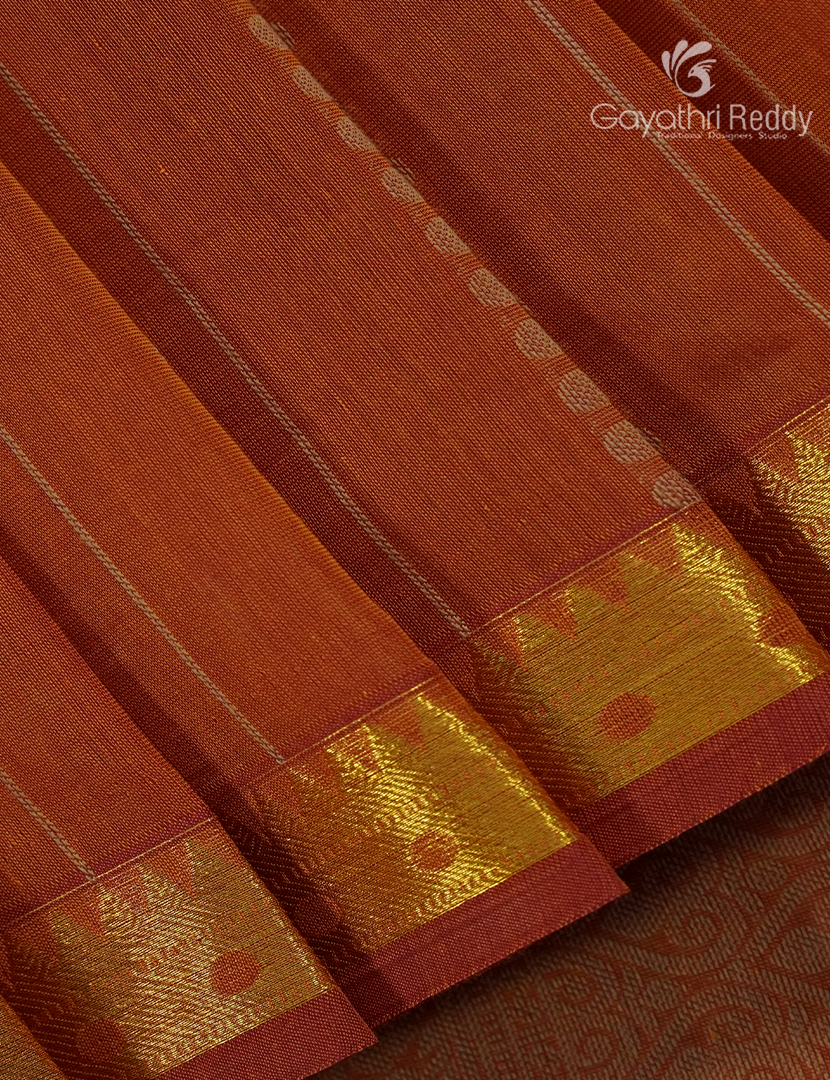 Pure Kanchi Cotton Saree Burnt Orange