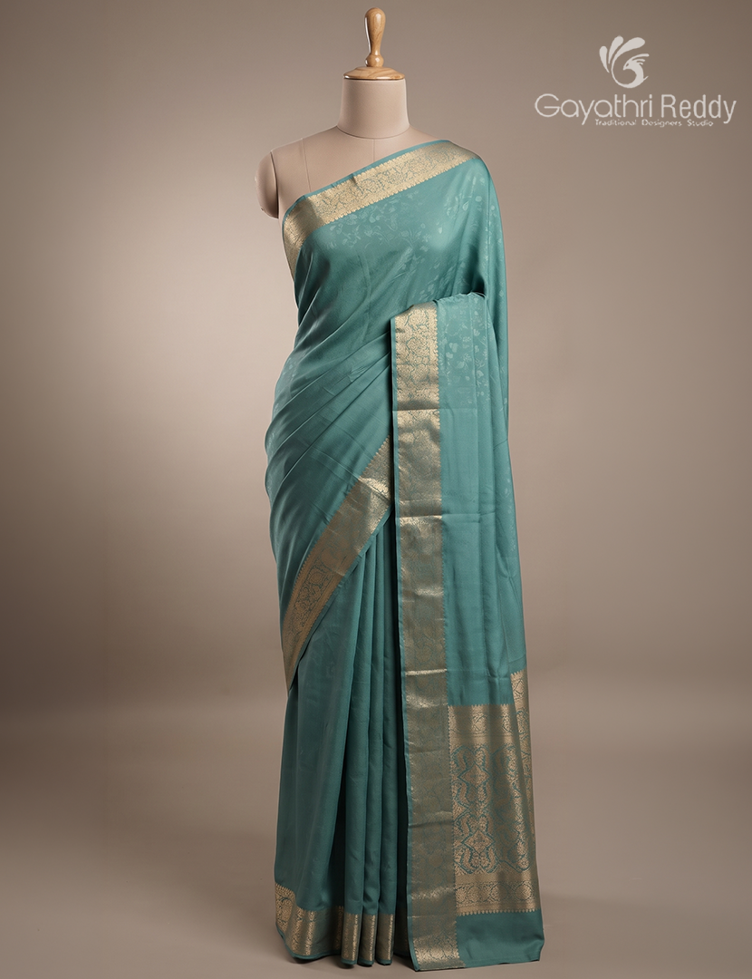 Semi Mysore Crepe Saree in Pastel Teal Blue