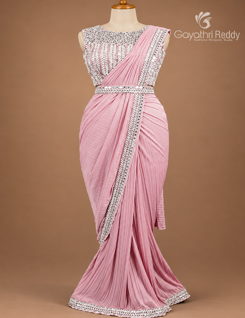 One Minute Saree in Baby Pink