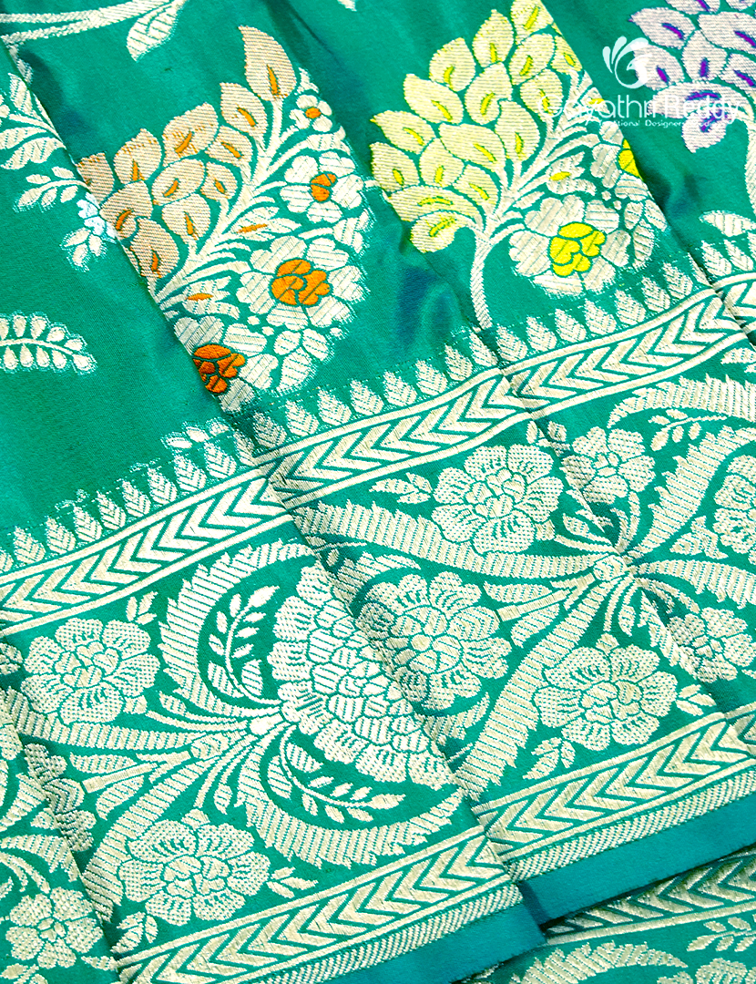Pure Banaras Katan Silk Saree  in Sea Green