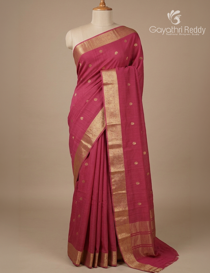 Semi Mysore Crepe Saree in Ruby Pink