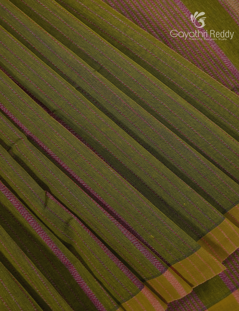 Pure Handloom Cotton Saree in Olive Green