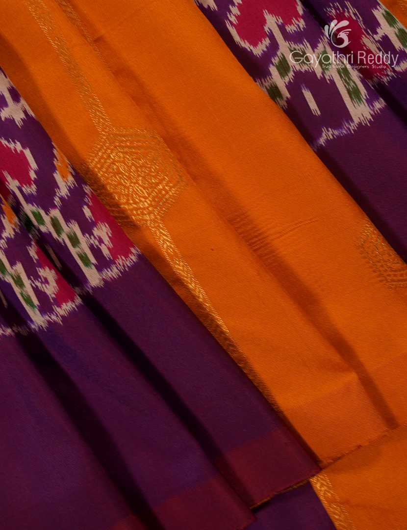 Pure Ikat Silk Saree in Orange and Purple
