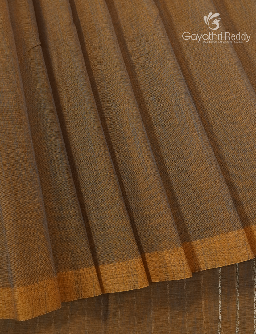 Pure Handloom Cotton Saree in Dry Mehendi