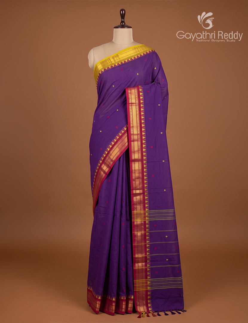 Pure Handloom Cotton Saree in Deep Violet