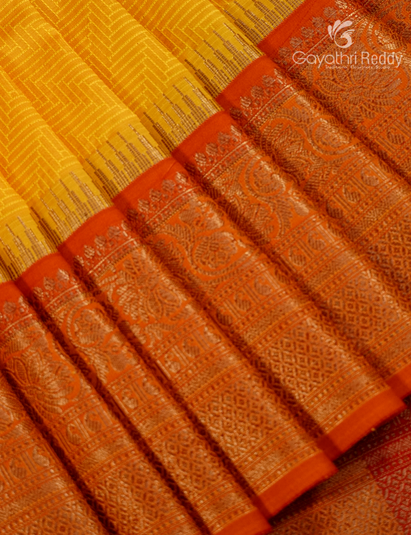 Semi Katan Silk Saree in Golden Yellow and Red