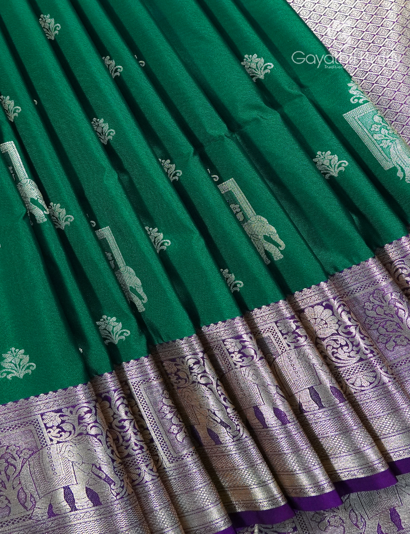 Soft Silk Saree in Deep Green and Deep Purple