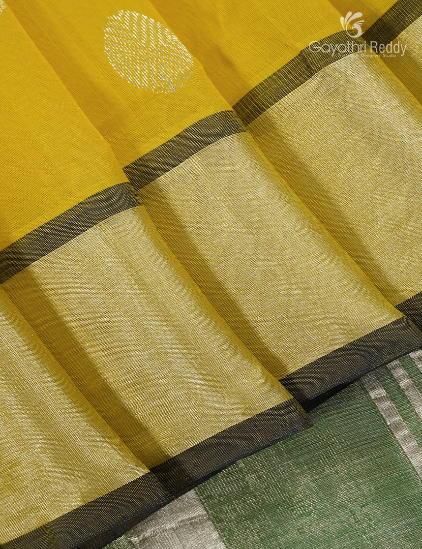 Pure Arani Sico Saree in Lime Yellow and Bottle Green