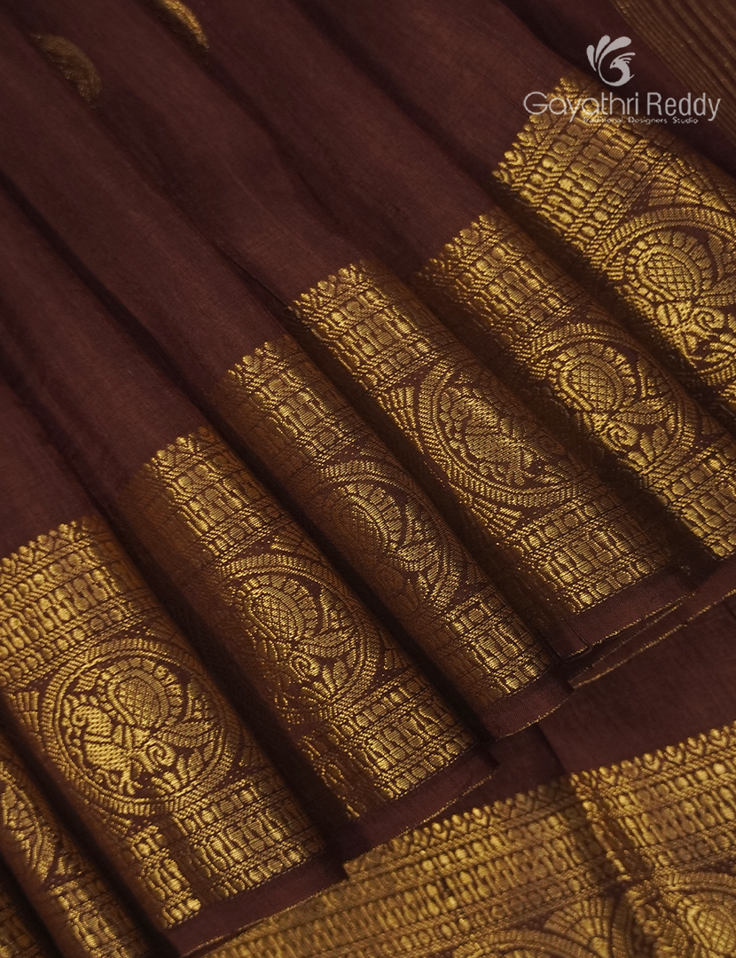 Semi Mysore Crepe Saree in Brown