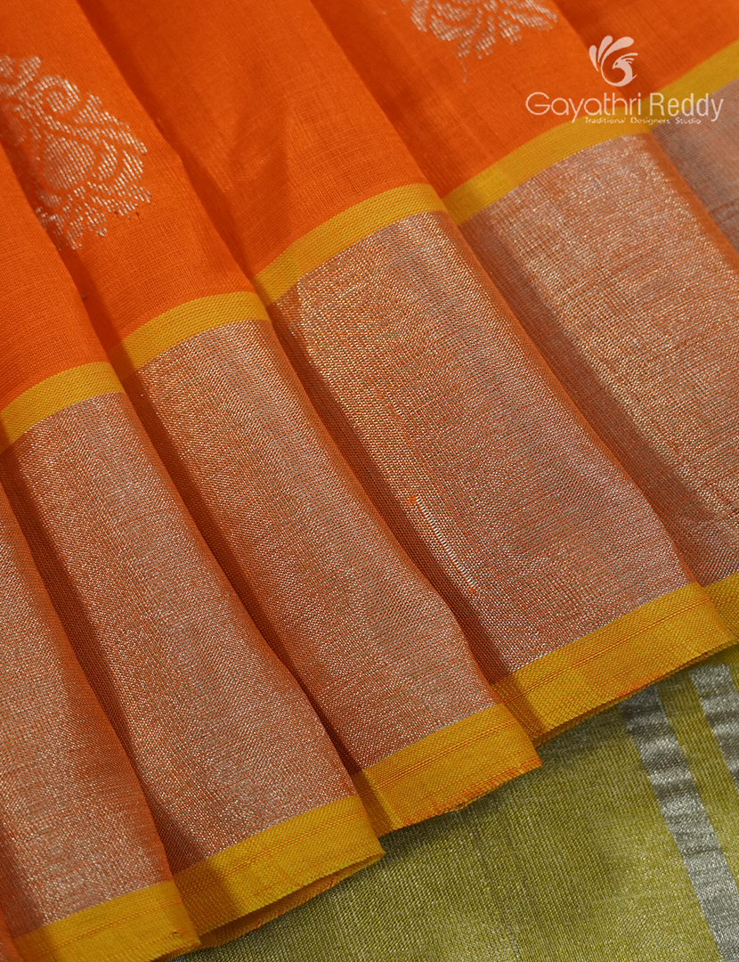 Pure Arani Sico Saree in Orange and Lime Yellow