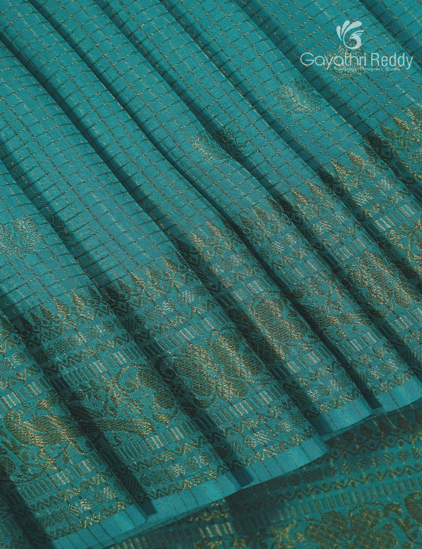 Semi Mysore Crepe Saree in Teal Blue