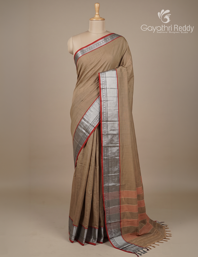 Pure Narayanpet Cotton Saree in Deep Beige