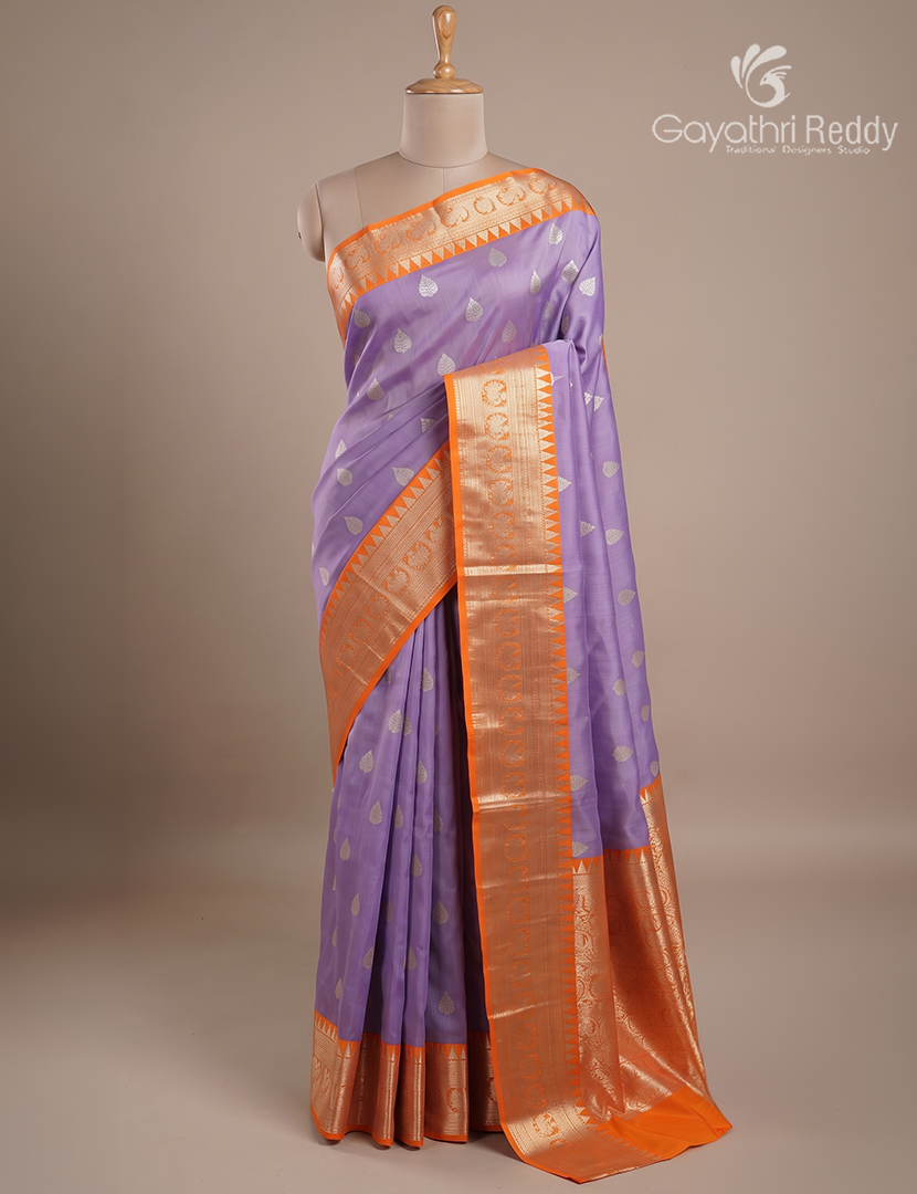 Pure Venkatagiri Silk Saree in Lavender and Orange