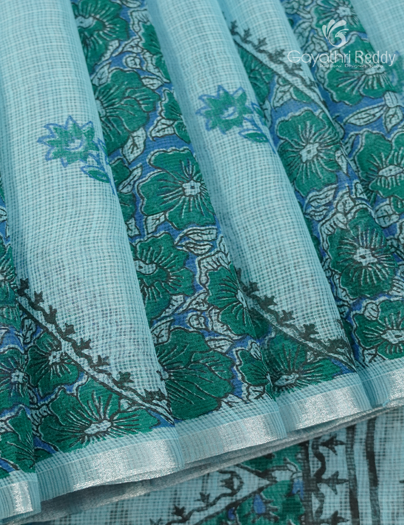 Kota Printed Saree in Sky blue