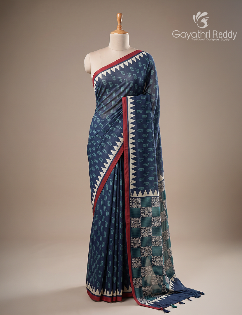 Vidharbha Cotton Saree in Indigo Blue
