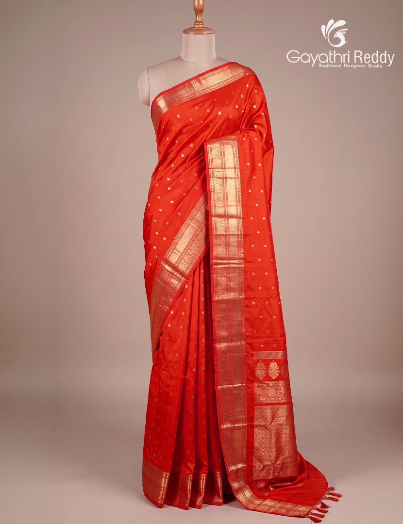 Pure Kanchipuram Silk Saree in Orange