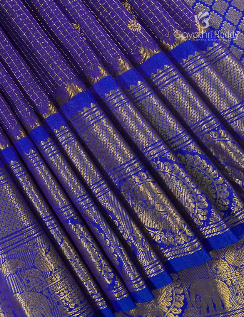 Pure Gadwal Silk Saree in Deep Violet and Blue