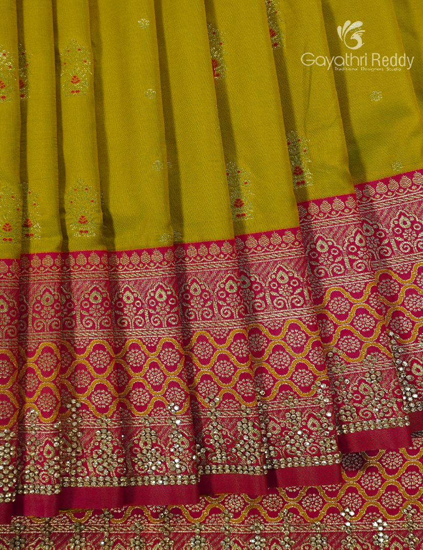 Semi Kanchipuram Silk Fancy  Saree in Mehendi Green  and Rust