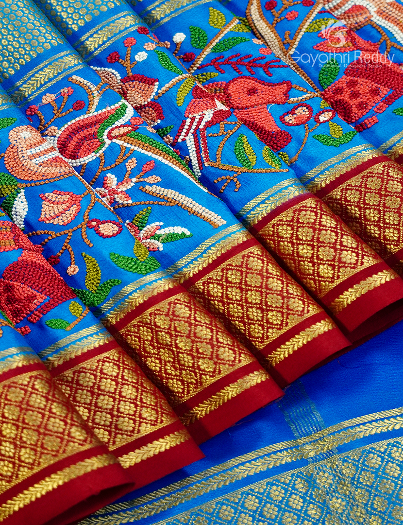 Pure Mysore Silk Saree in Purple and Blue