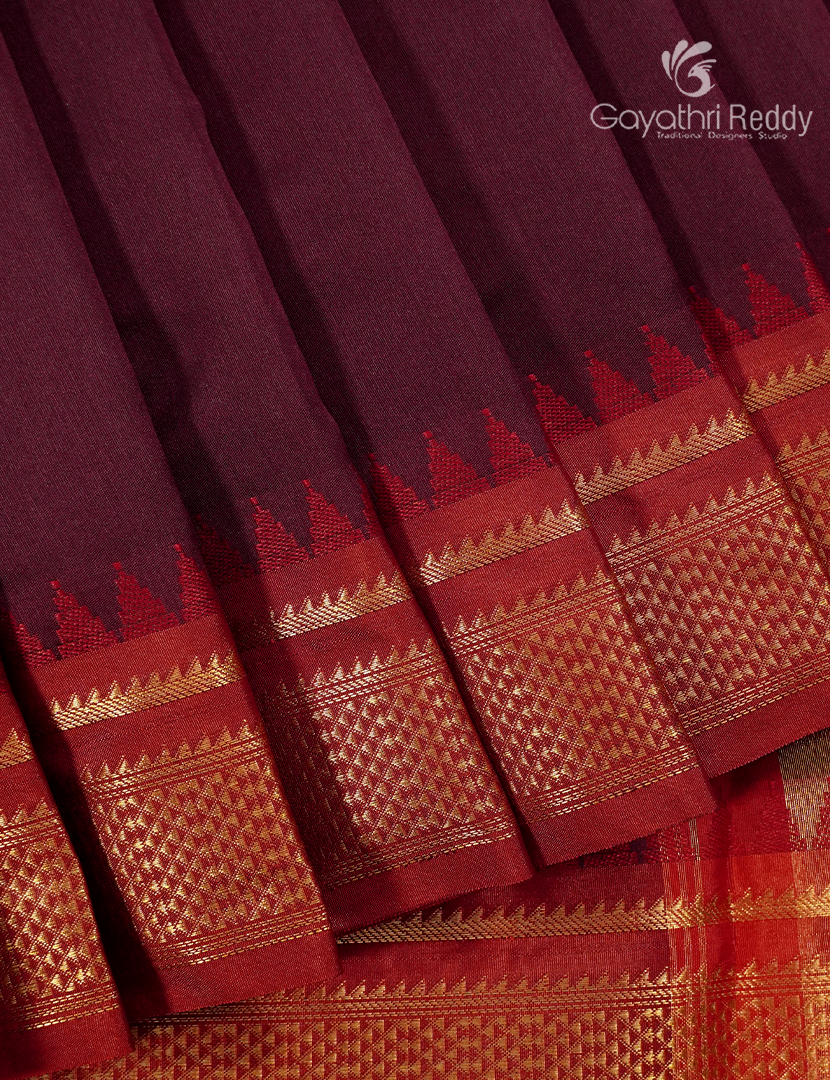 Semi Kanchipuram Art Silk Saree in Deep Maroon and Red