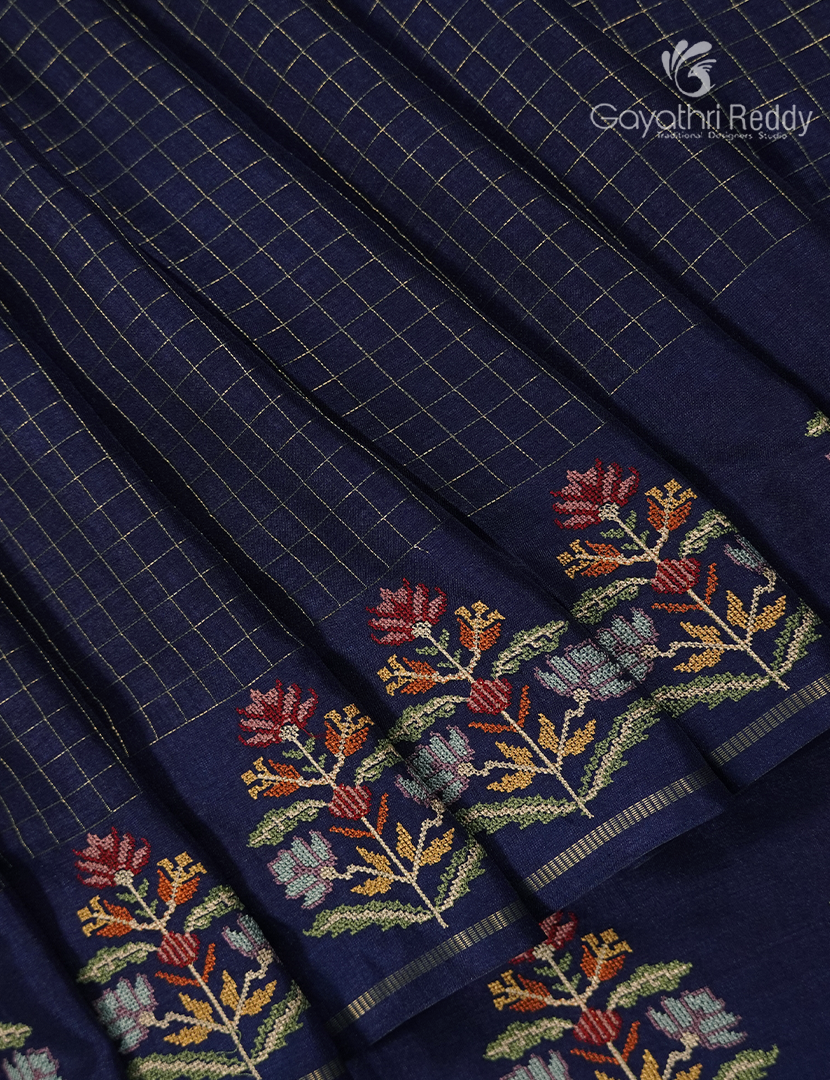 Semi Tussar Fancy Saree in Navy Blue