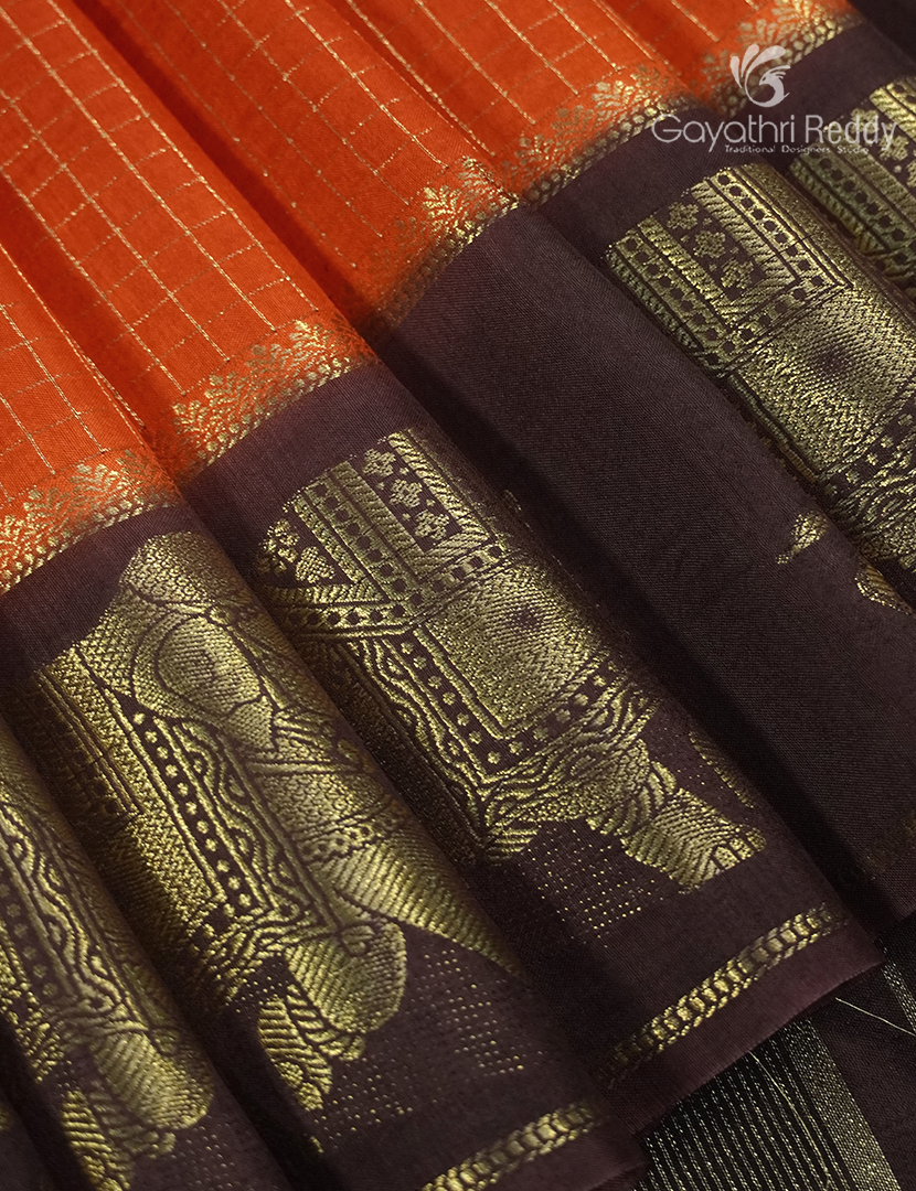 Semi Mysore Crepe Saree in Orange and Deep Snuff