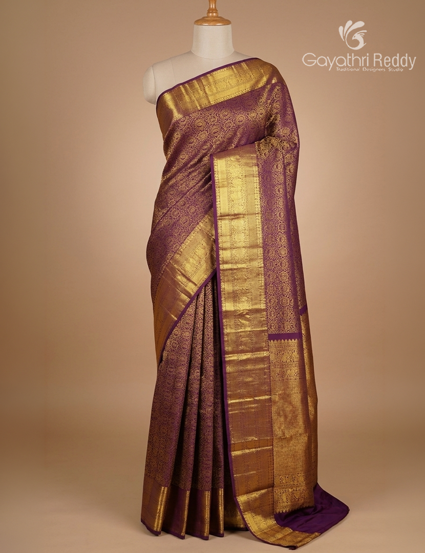 Pure  Kanchipuram Silk Saree in Deep Burgundy (Brocade Pattern )