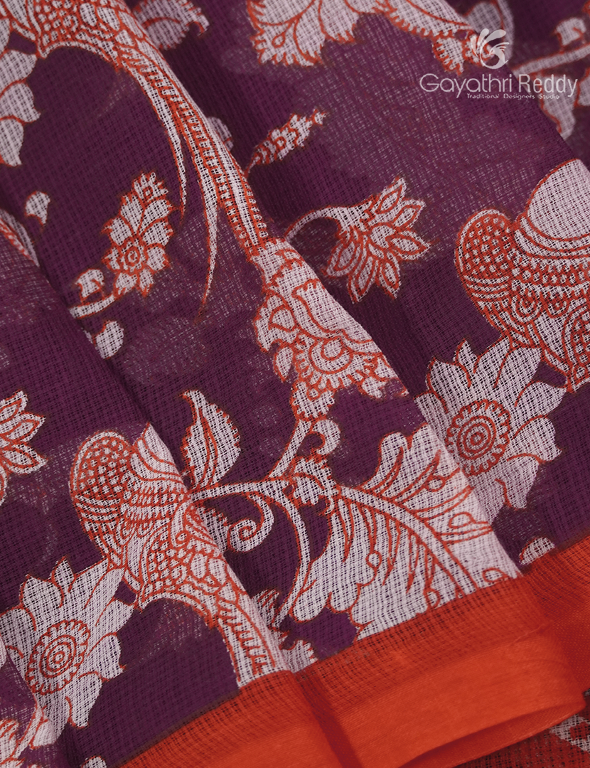 Munga Cotton Saree in Deep Wine and Orange