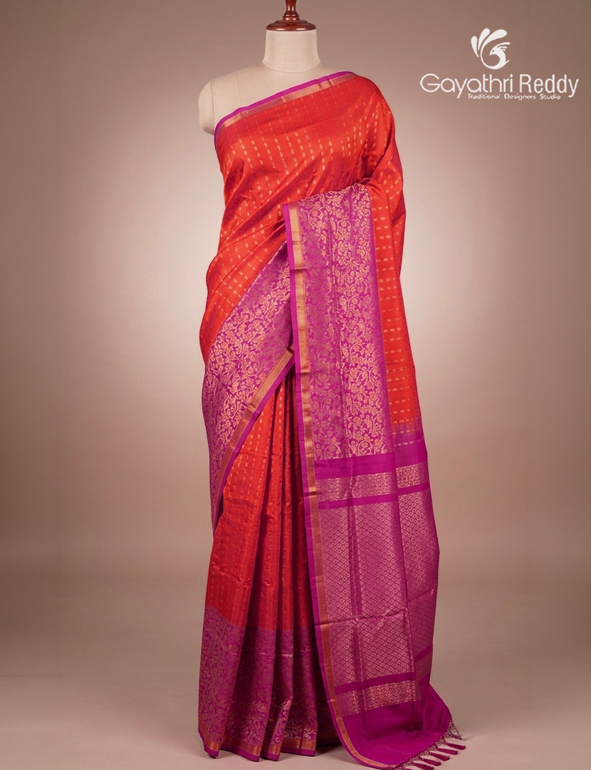 Pure Uppada Silk Saree in Orange and Pink