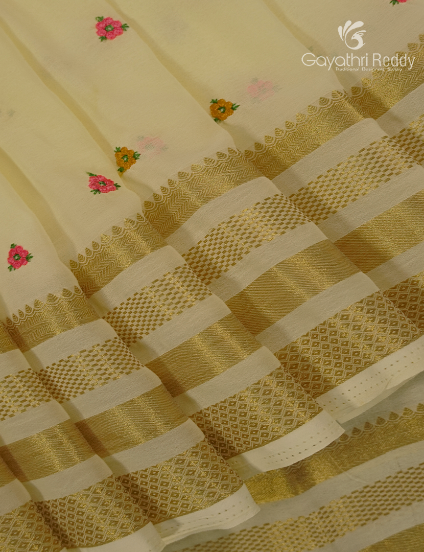 Chiffon Fancy Saree in Cream