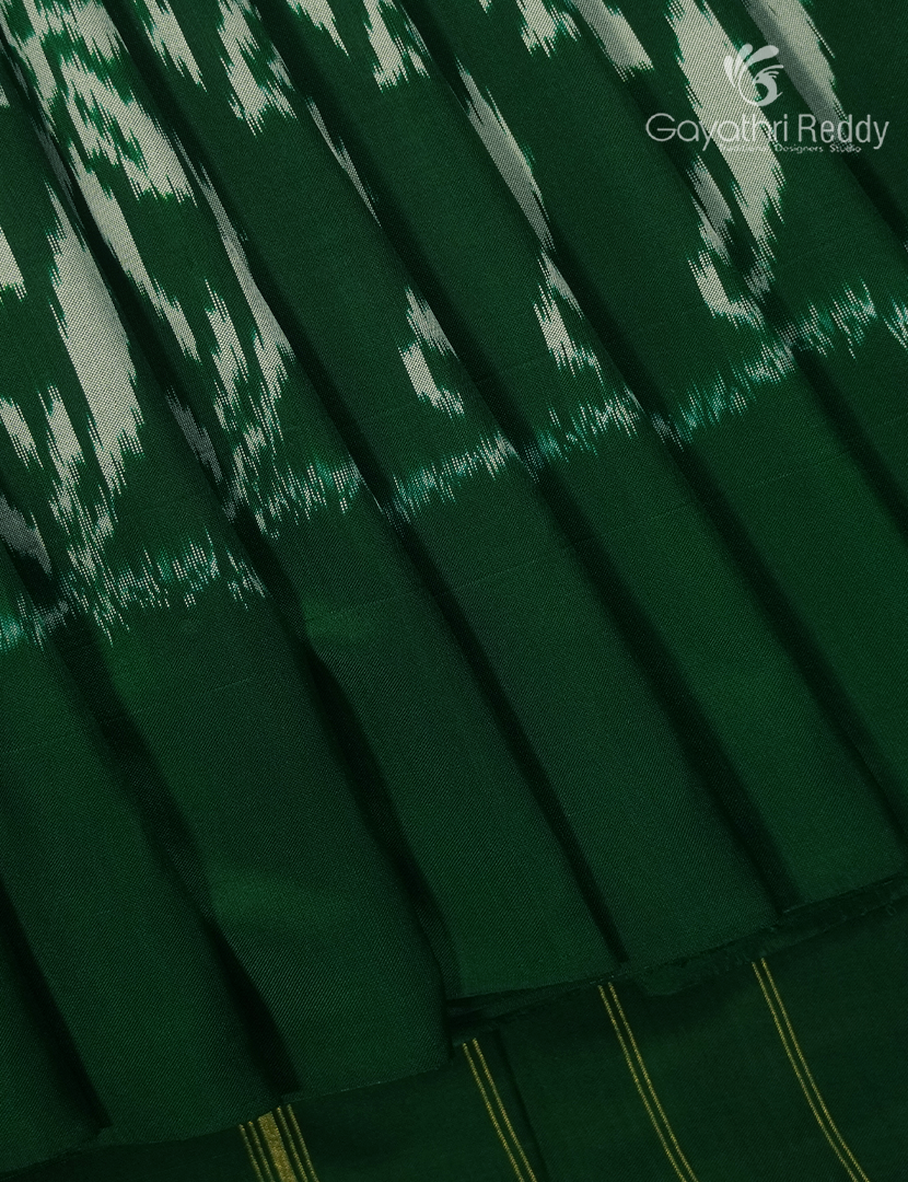 Pure Ikat Silk Saree in Bottle Green