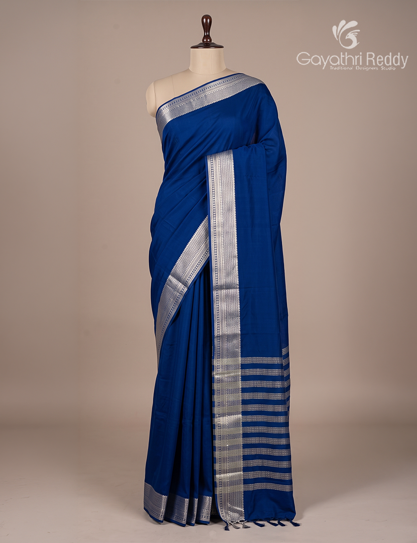 Semi Mysore Crepe Saree in Navy Blue