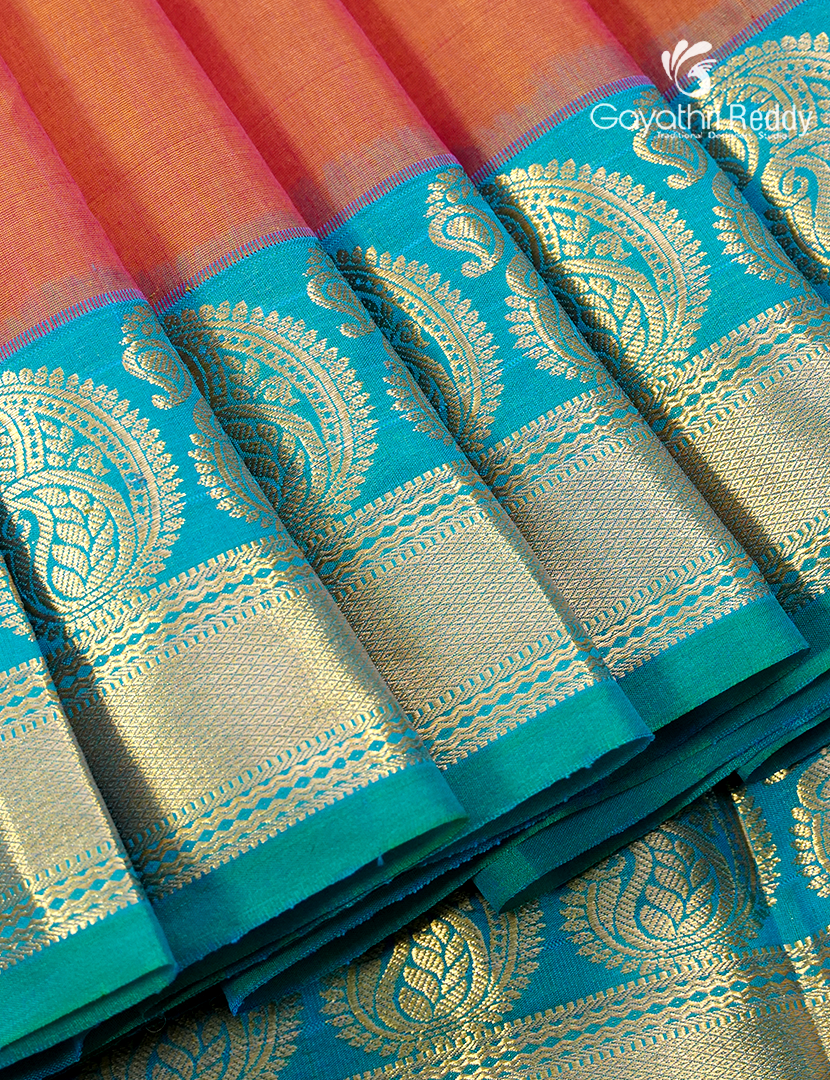 Pure Kanchi Sico Saree in Peach and Sea Foam Green