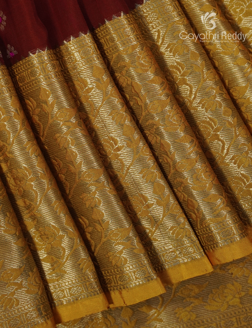 Pure Uppada Silk Saree in Maroon and Yellow