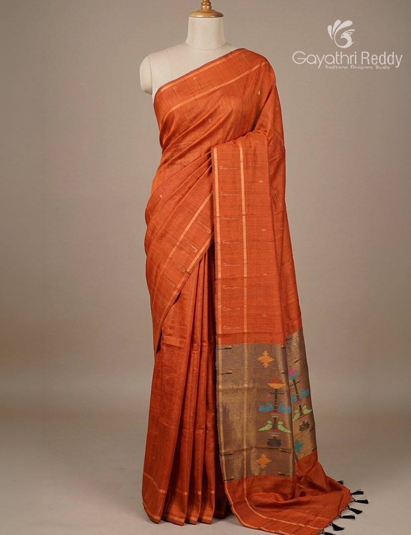Pure Khadi Pattu Saree in Orange