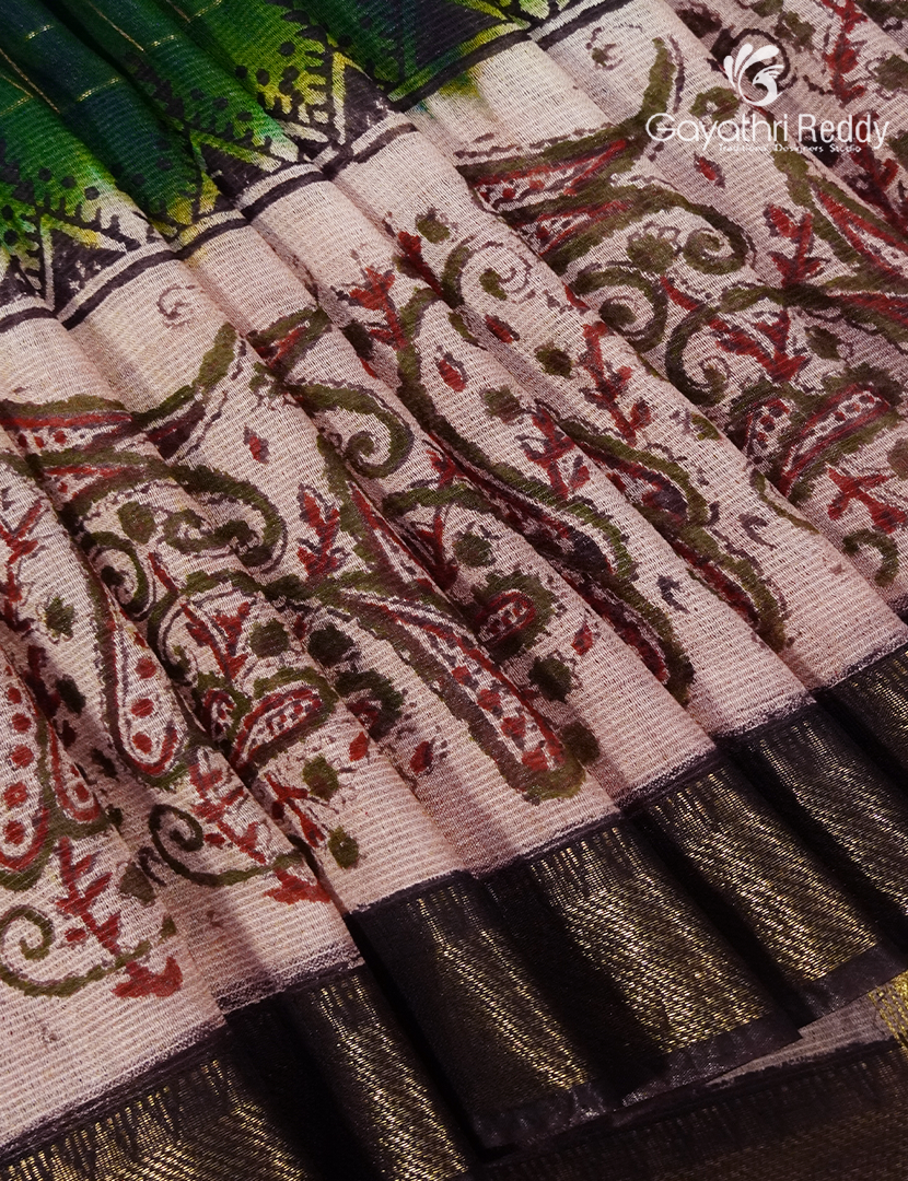 Mangalgiri Kalamkari Saree in Green