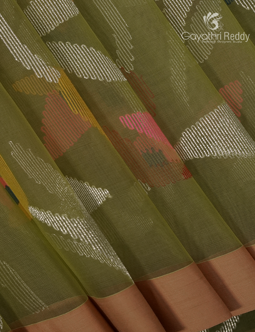Pure Jamdani Kora Saree In Pista Green