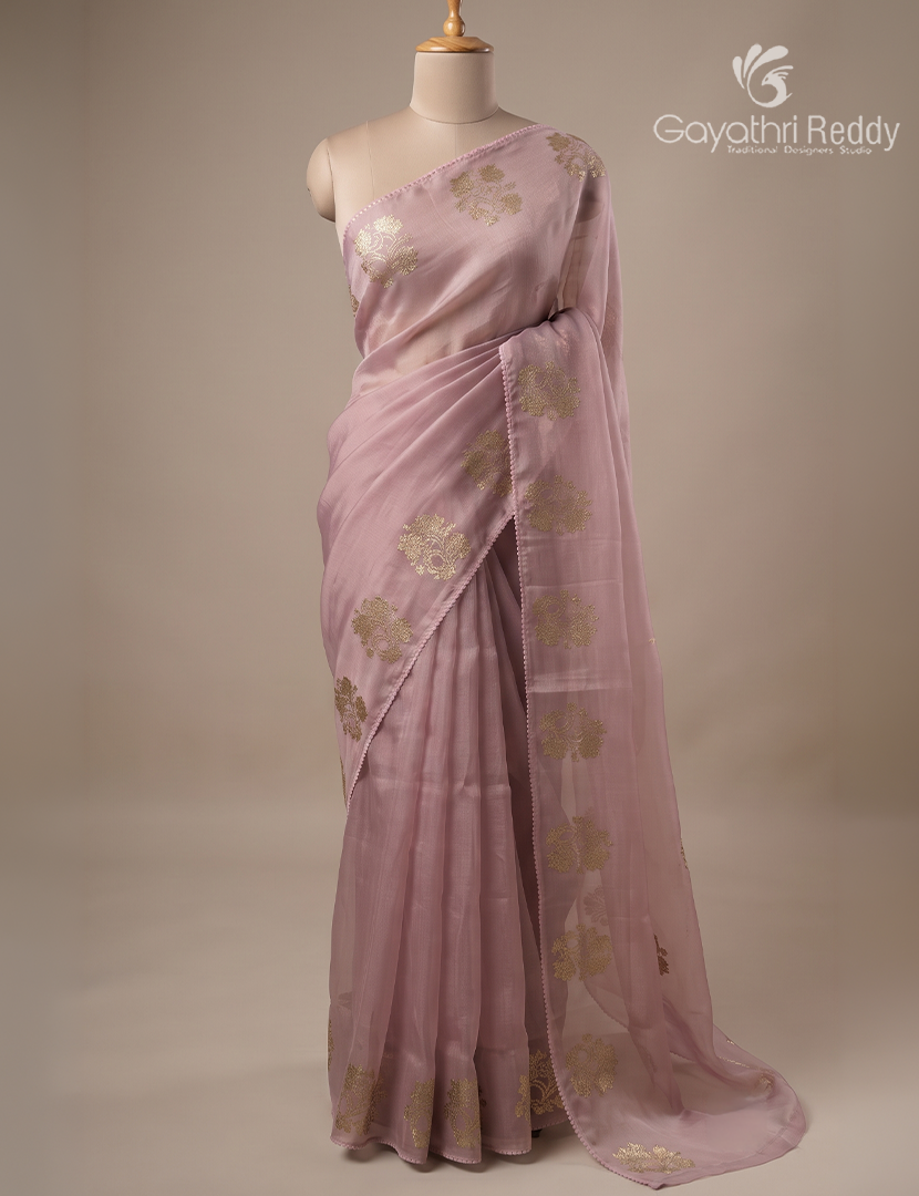 Pure Organza  Fancy Saree in Baby Pink