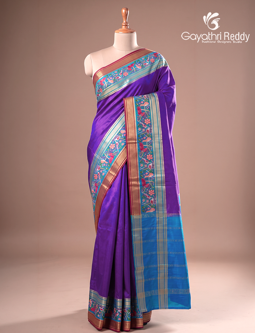 Pure Mysore Silk Saree in Purple and Blue
