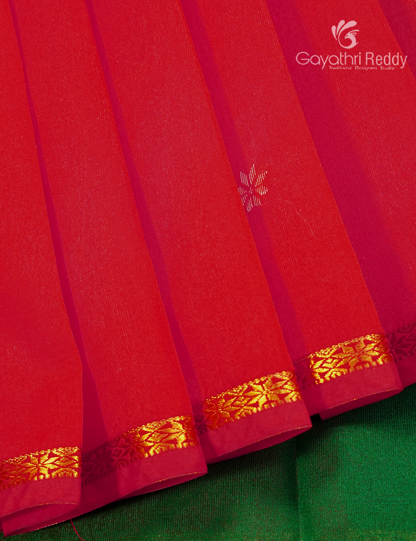 Silk Cotton Saree in Ruby Pink and Parrot Green