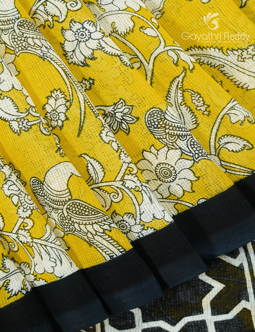 Munga Cotton Saree in Yellow and Black