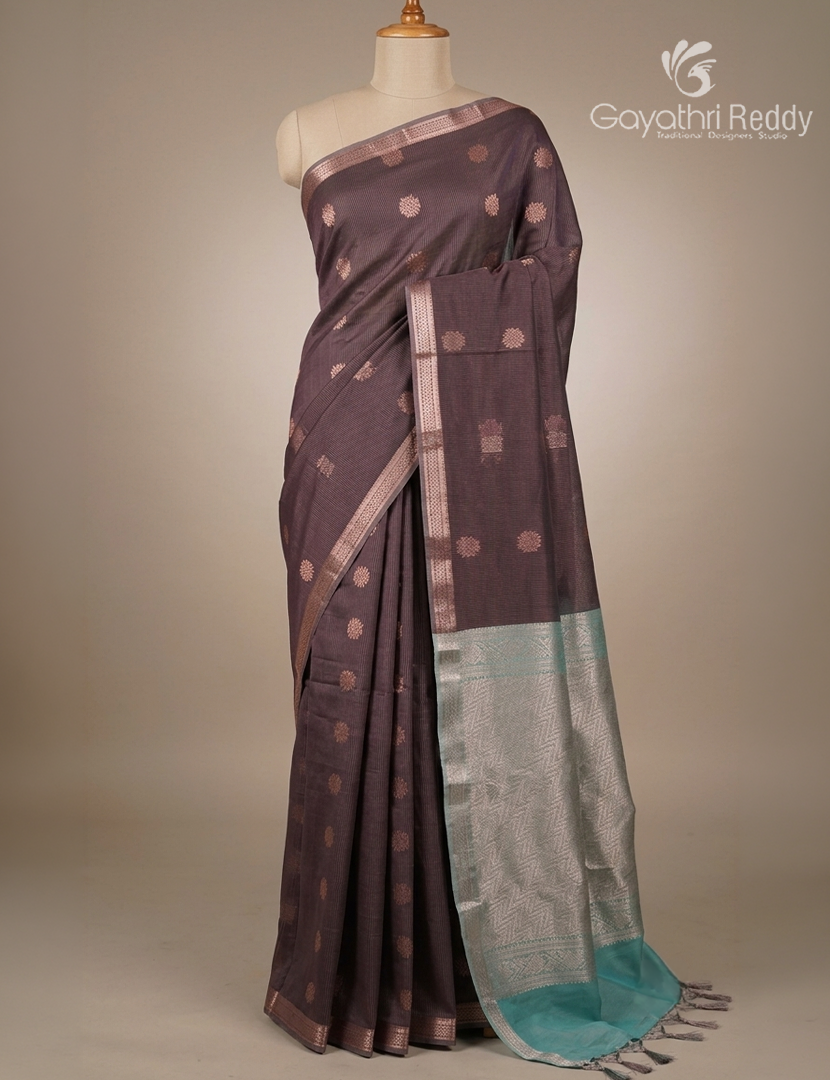 Kanchipuram Sico Saree in Deep Mauve and  Aqua Blue