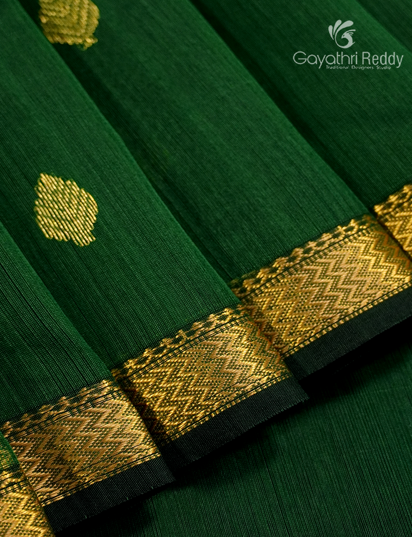 Pure Chanderi Sico Saree in Deep Bottle Green
