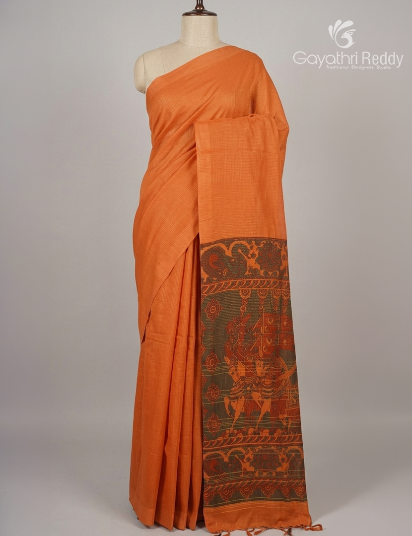 Pure Munga Silk Saree in Orange