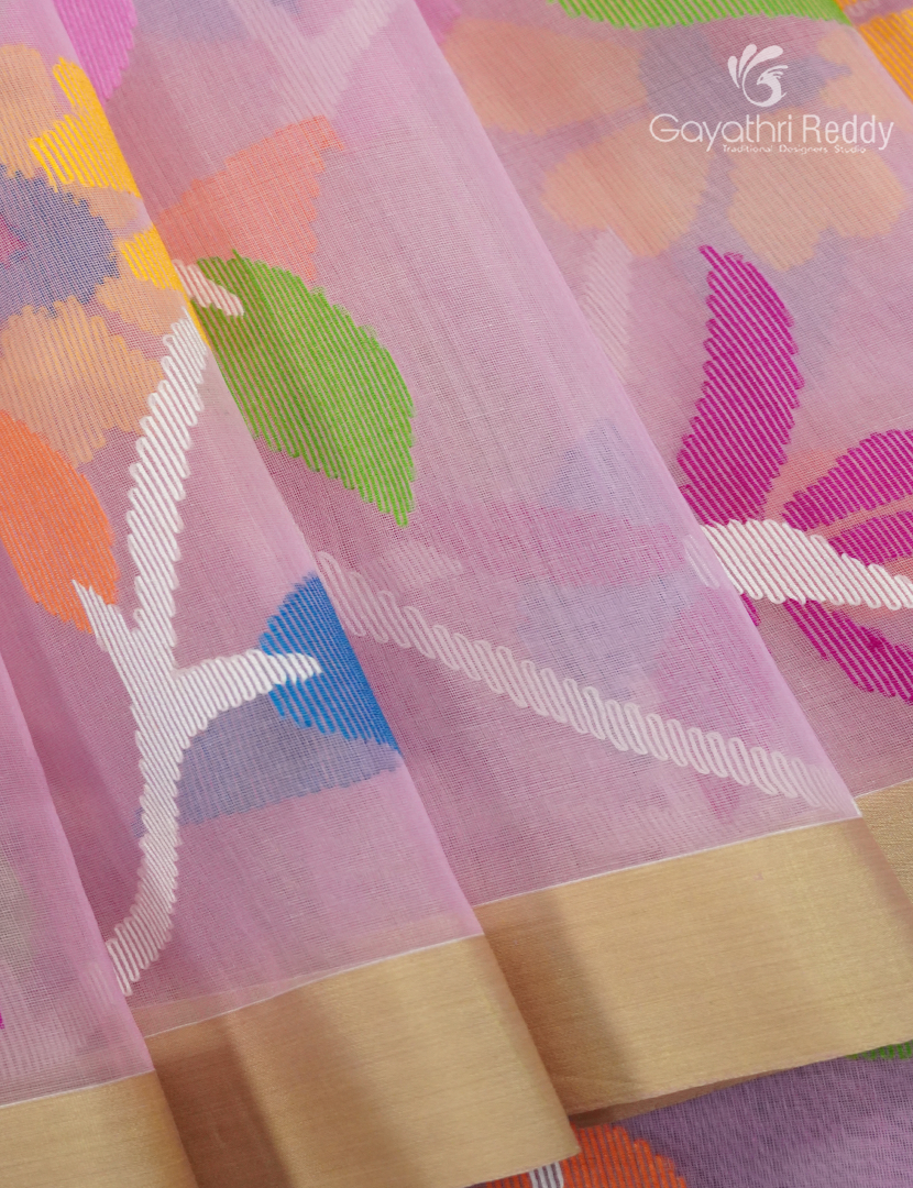 Pure Jamdani Kora Saree in Baby Pink