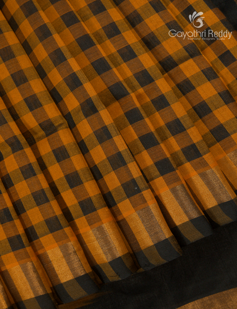 Pure Arani Sico Saree in Deep Mustard and Black